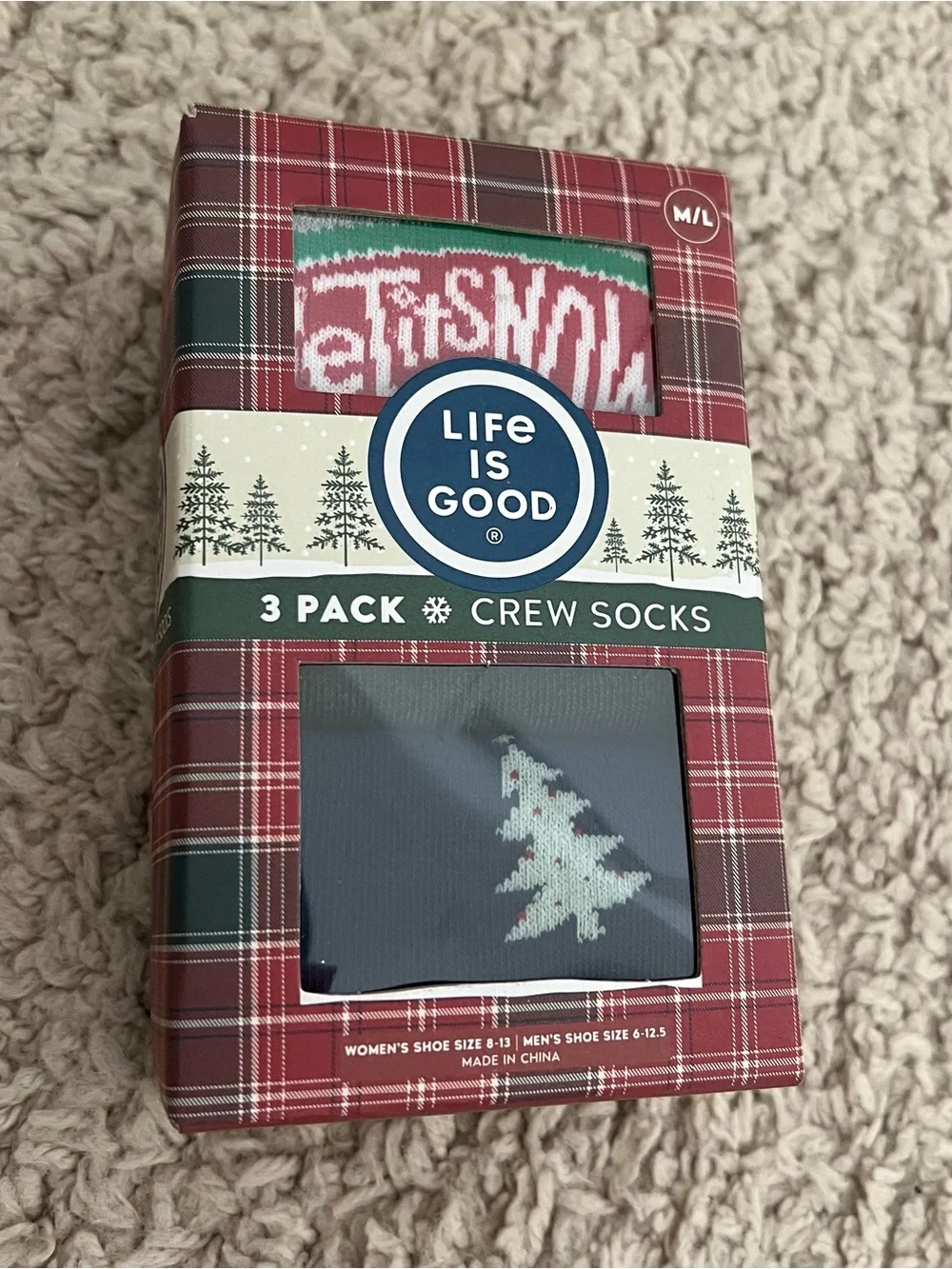 Life Is Good Men's 3-Pack Crew Socks in Grey, Black, Navy